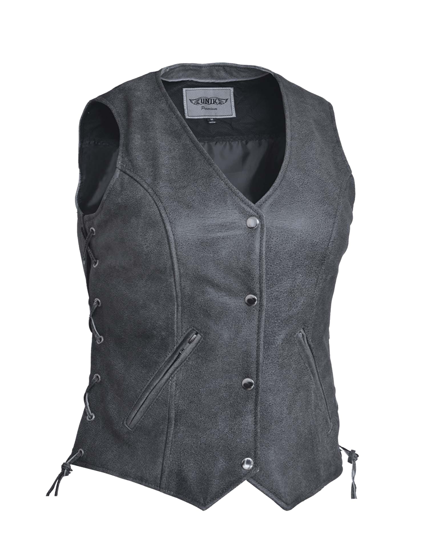 Ladies Tombstone Gray Premium Motorcycle Leather Vest