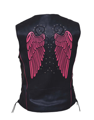 Ladies Premium Motorcycle Vest with Wing Embroidery on back