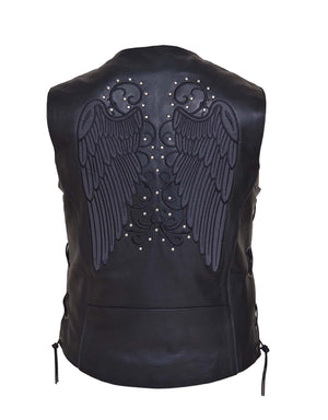 Ladies Premium Motorcycle Vest with Wing Embroidery on back