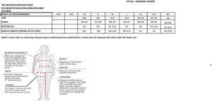 Ladies mandarin scuba collar jacket with quilted shoulders and cuff.