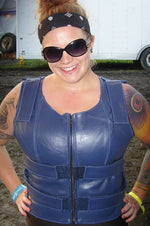 Women bullet proof style leather vest club vest