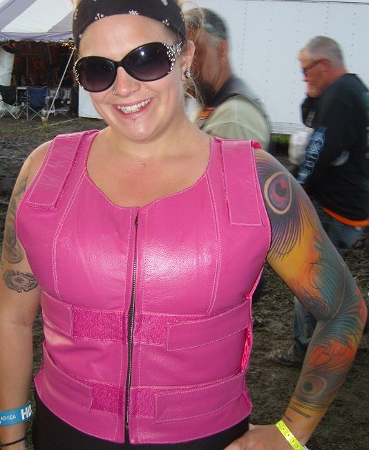 Women's Leather Motorcycle Vest 5XL Pink Bullet-Proof Zip Style