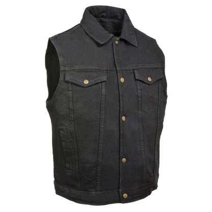 Men's Snap Front Denim Vest w/ Shirt Collar
