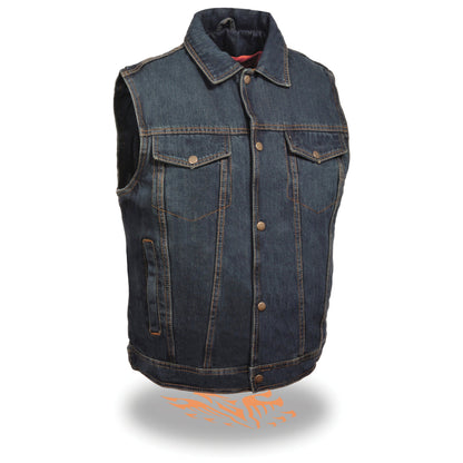 Men's Snap Front Denim Vest w/ Shirt Collar