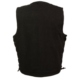 Men's Side Lace Denim Vest w/ Chest Pockets