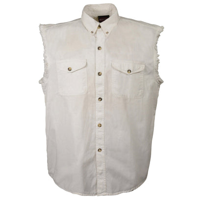 Men's White Lightweight Sleeveless Denim Shirt