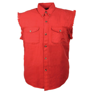Men's Red Lightweight Sleeveless Denim Shirt