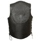 Men's Side Lace Leather Vest w/ Skull & Wings