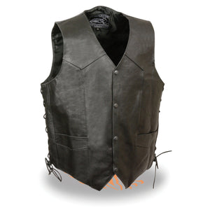 Men's Side Lace Leather Vest w/ Skull & Cross Bones