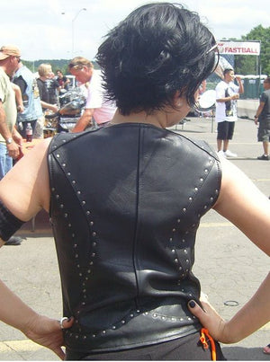 Women's Harley Rivet design front zipper leather vest