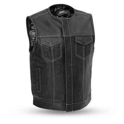 BLACK PAISLEY SOA Men's Leather Vest Anarchy Motorcycle Biker Club Concealed Carry Outlaws