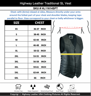 Men's Classic Leather Vest Motorcycle Gun Pockets for Riders, Easy Biker Patch Sewing, Side Lacing Western Cut