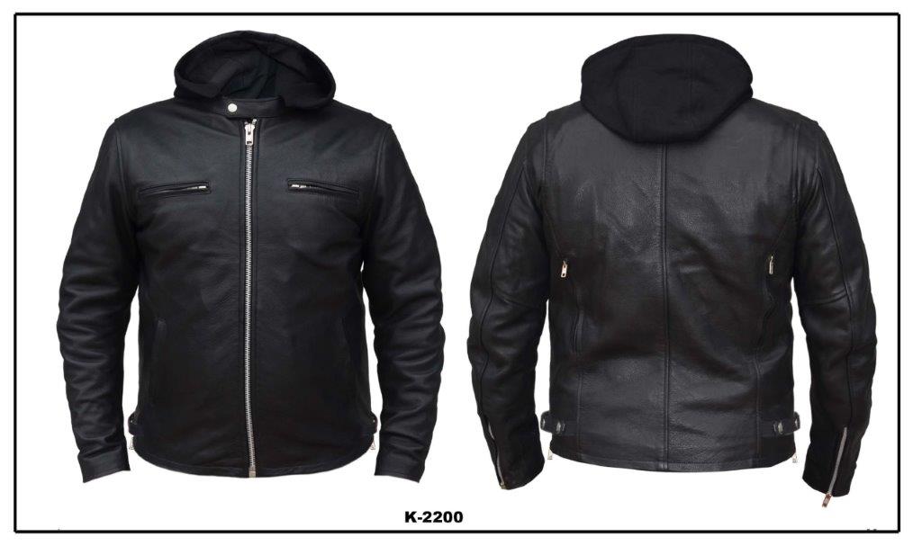 Men's Premium Leather Motorcycle Jacket with Hoodie