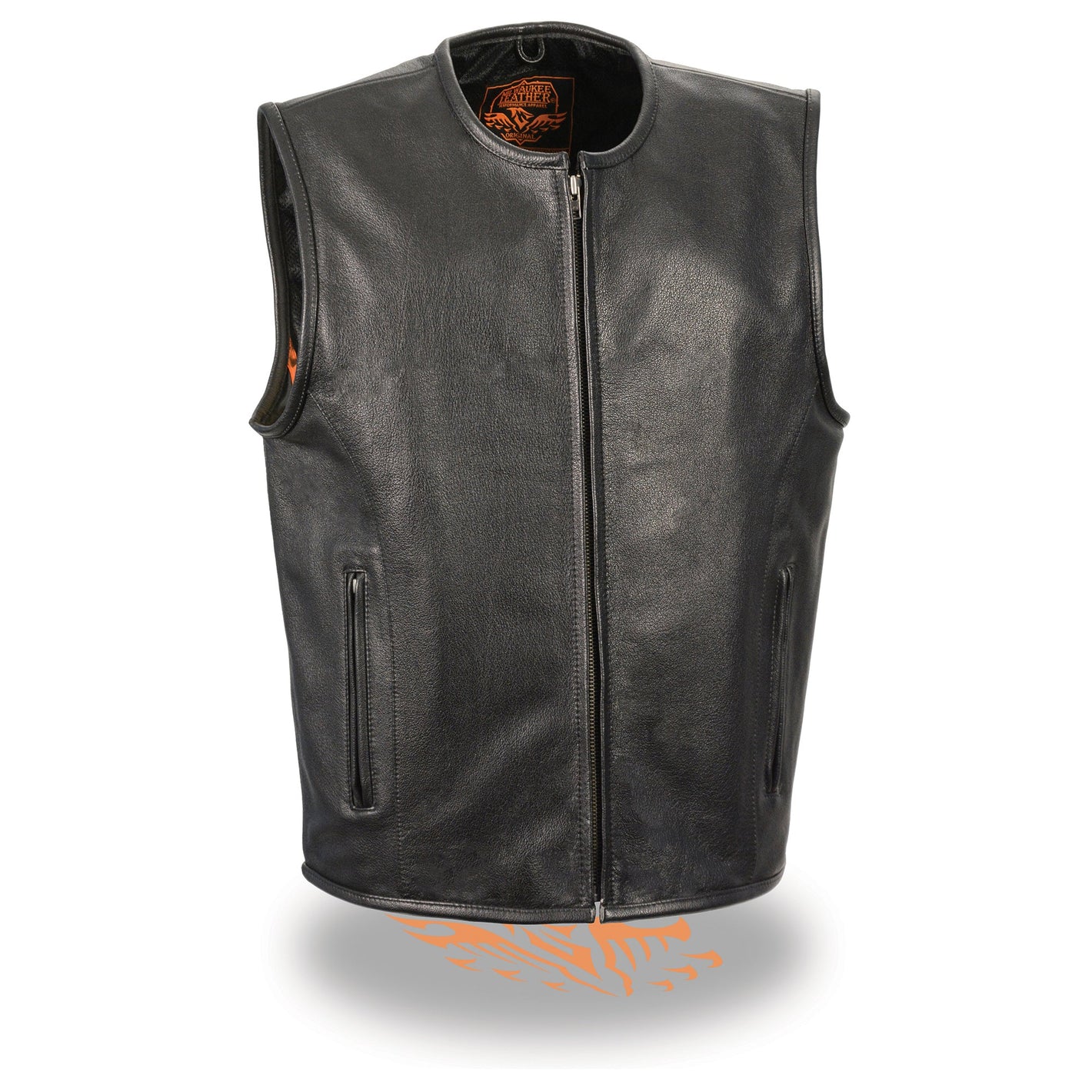 Men's Zipper Front Leather Vest w/ Seamless Design