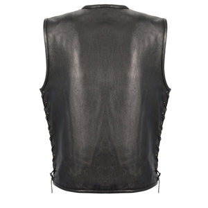 Men's Zipper Front Side Lace Leather Vest w/ Seamless Design