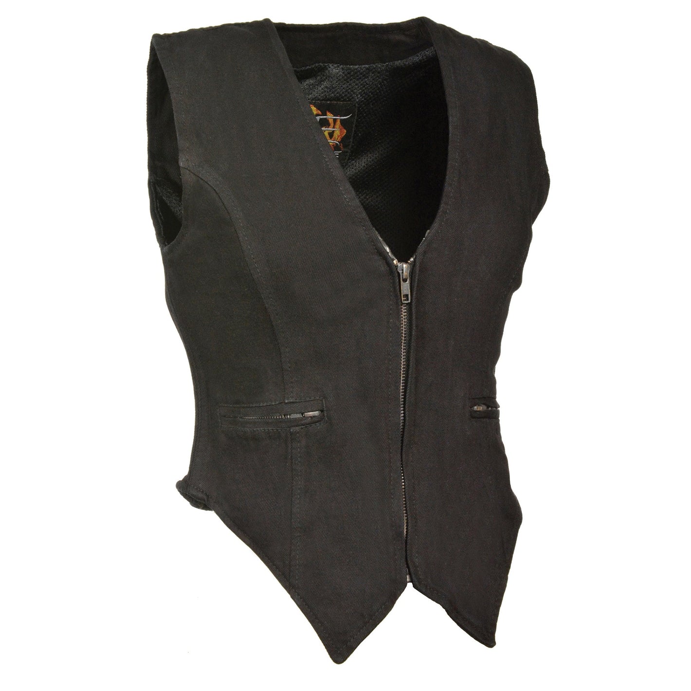 Ladies Zipper Front Denim Vest w/ Side Stretch