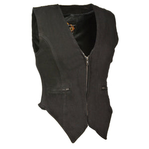 Ladies Zipper Front Denim Vest w/ Side Stretch