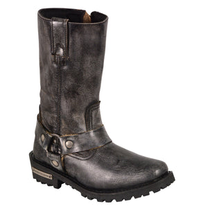 Ladies Distressed Grey 11 Inch Classic Harness Square Toe Boot