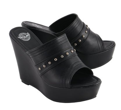 Women Open Toe Wedge W/ Rivet Detail