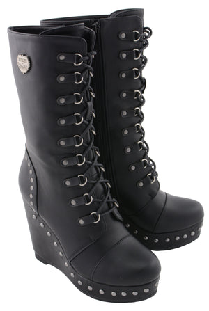 Women Lace Front Boot w/ Platform Wedge