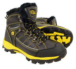 BAZALT-Men's Black & Yellow Water & Frost Proof Leather Boots w/ Faux Fur Lining-BLK/YELLOW-7