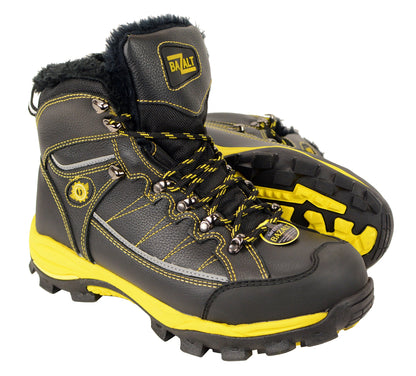 MBM9125ST-Men's Black & Yellow Water & Frost Proof Leather Boots w/ Faux Fur Lining & Composite Toe