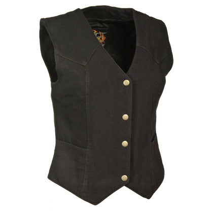 Ladies Plain Side 3 Snap Front Denim Vest
