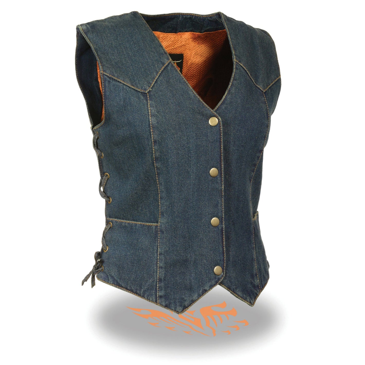 Ladies Side Lace 3 Snap Front Denim Vest