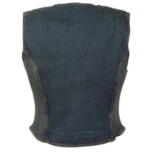 Ladies Zipper Front Denim Vest w/ Side Stretch