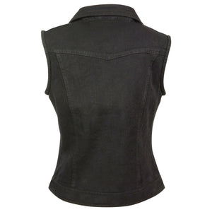 Ladies Zipper Front Black Denim Vest w/ Studded Spikes
