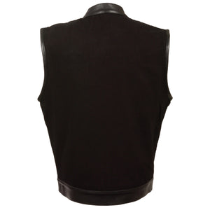 Men's Side Lace Denim Vest w/ Leather Trim & Hidden Zipper