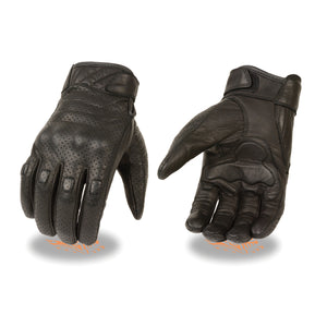 Men's Perforated Leather Gloves w/ Rubberized Knuckles & Gel Palm