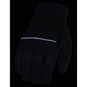 Men's Leather & Mesh Racing Gloves with Gel Palm, Reflective Piping -Touch Screen Fingers