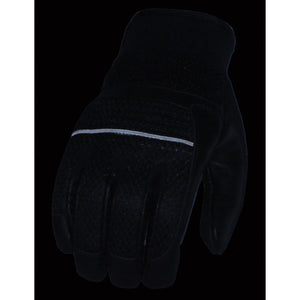 Men's Leather & Mesh Racing Gloves with Gel Palm, Reflective PipingTouch Screen Fingers