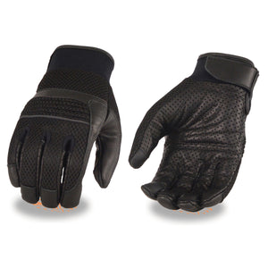 Men's Leather & Mesh Racing Gloves with Gel Palm, Reflective Piping -Touch Screen Fingers