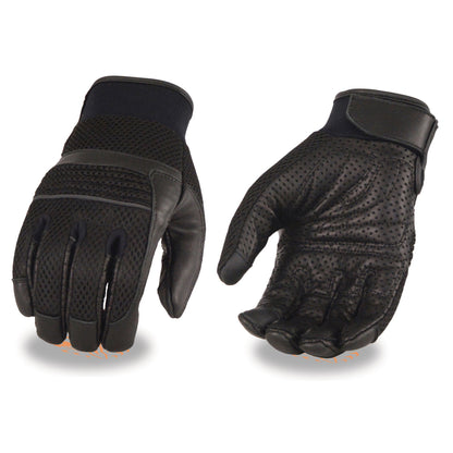 Men's Leather & Mesh Racing Gloves with Gel Palm, Reflective Piping -Touch Screen Fingers