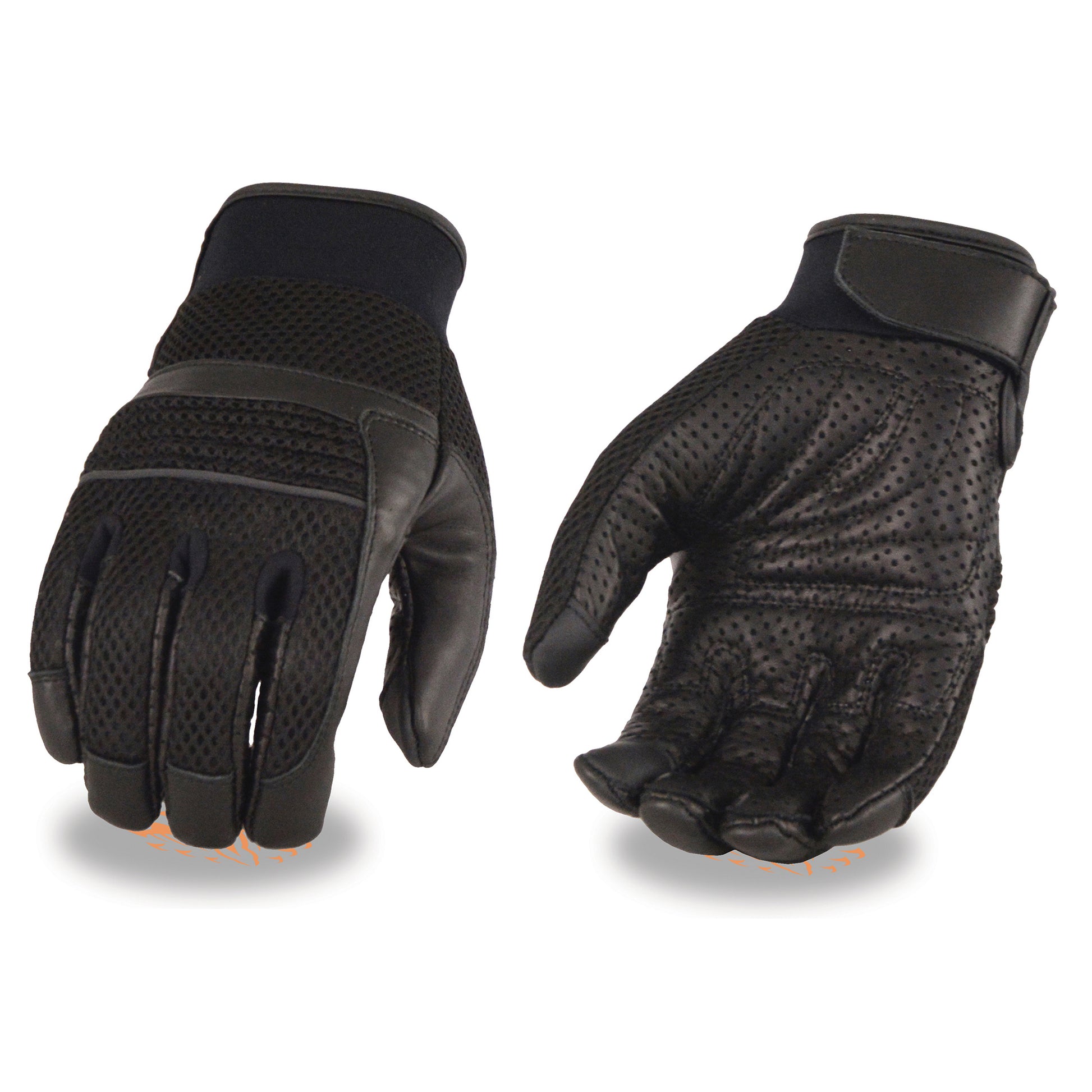 Men's Leather & Mesh Racing Gloves with Gel Palm, Reflective PipingTouch Screen Fingers