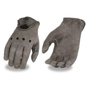 Men's Distressed Grey Leather Driving Gloves with Wrist Snap