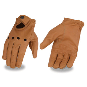 Men's Saddle Tan Leather Driving Gloves with Wrist Snap