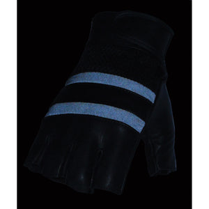 Men's Leather & Mesh Fingerless Gloves with Gel Palm, Reflective Band