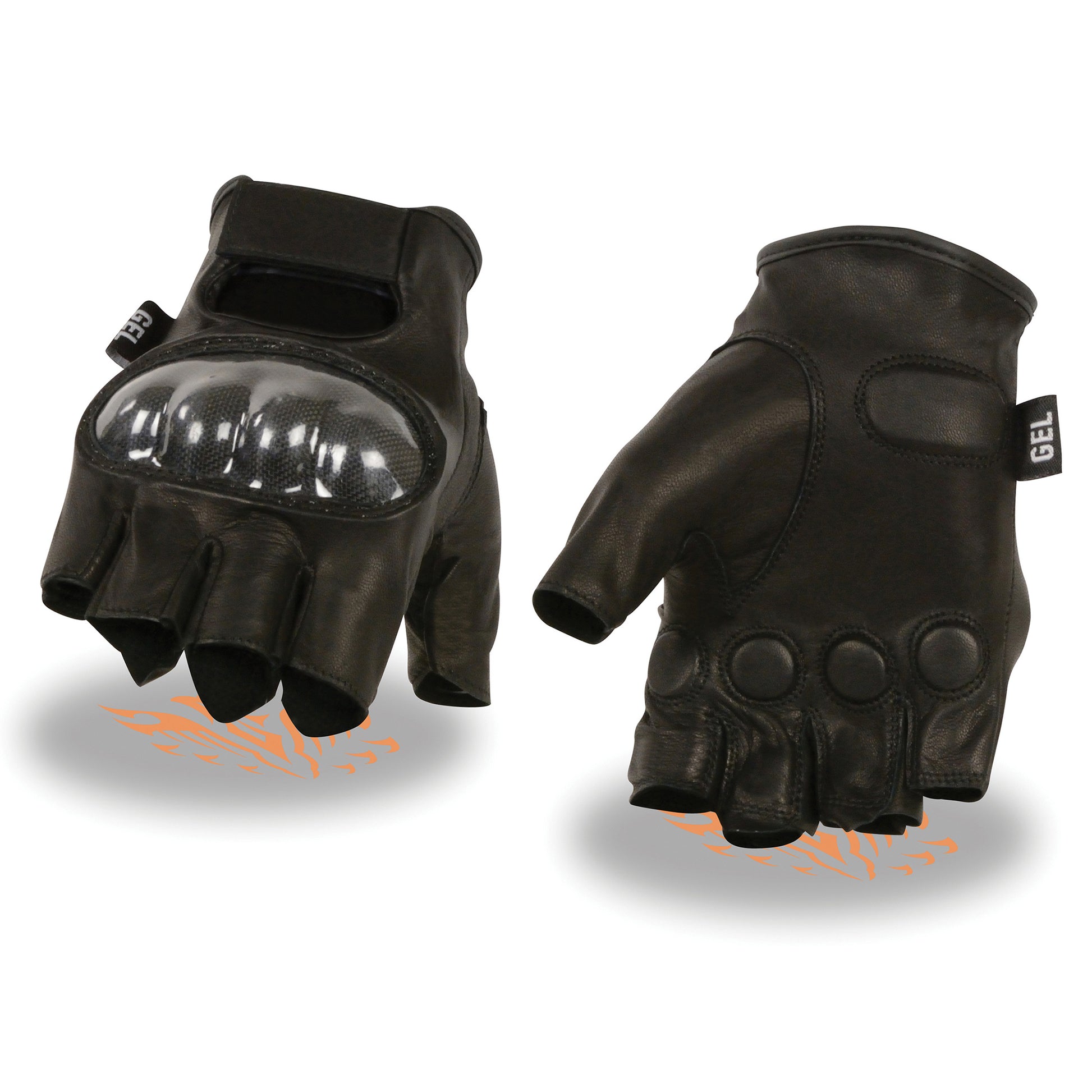 Men's Leather Fingerless Glove w/ Hard Knuckles, Gel Palm