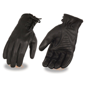Ladies Deerskin Leather Riding Glove w/ Gel Pam & Laced Wrist