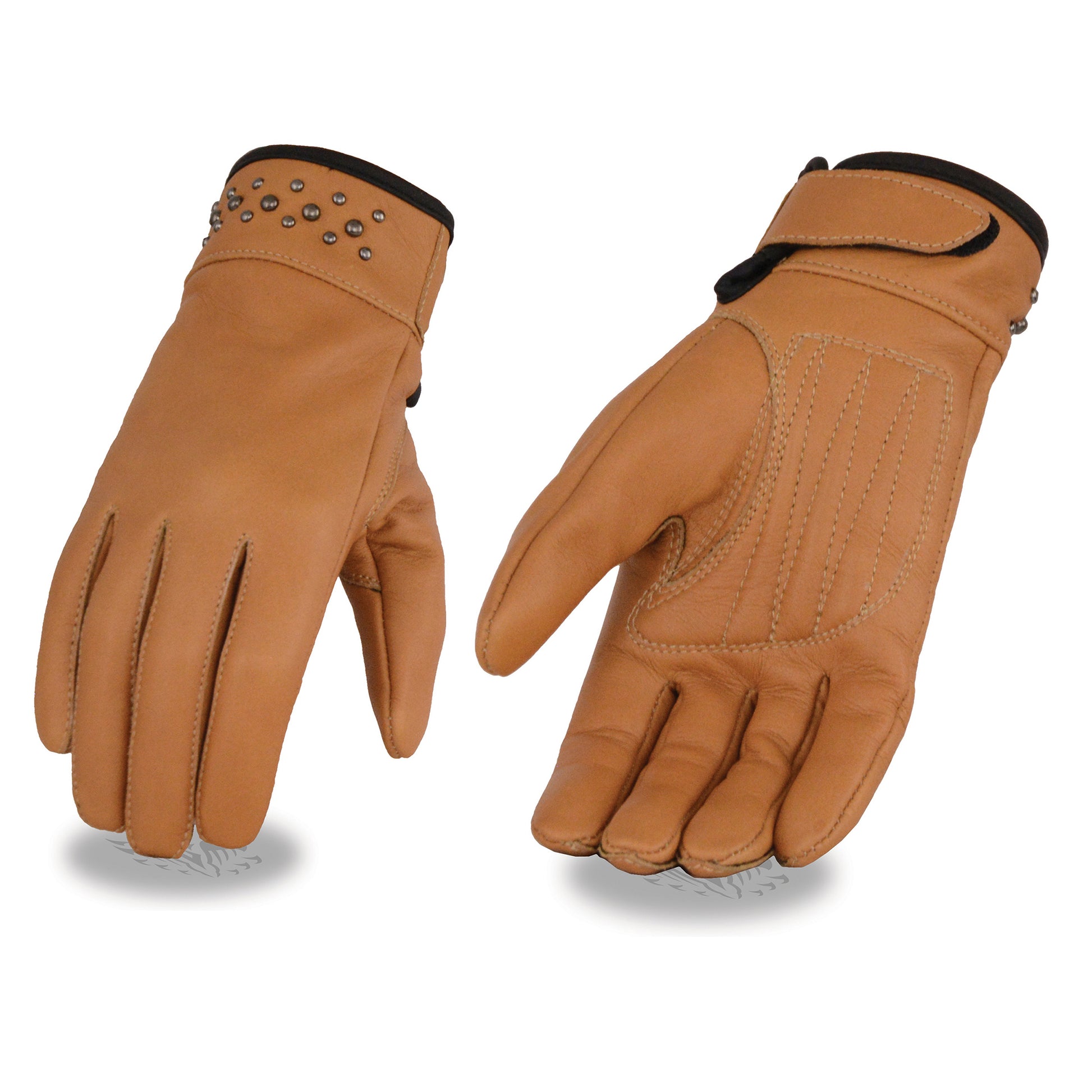 Ladies Leather Glove w/ Gel Pam & Rivet Detailing