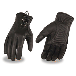 Ladies Leather Riding Glove w/ Gel Pam & Laced Wrist