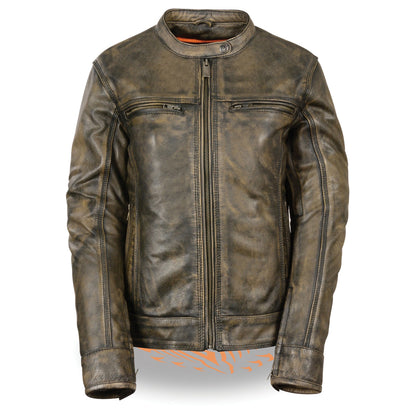 Women's Brown Distressed Scooter Jacket w/ Venting