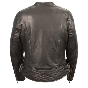 Ladies Lightweight Black Racer Jacket w/ Crinkled Arm Detailing