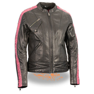 Ladies Lightweight Black Racer Jacket w/ Crinkled Arm Detailing