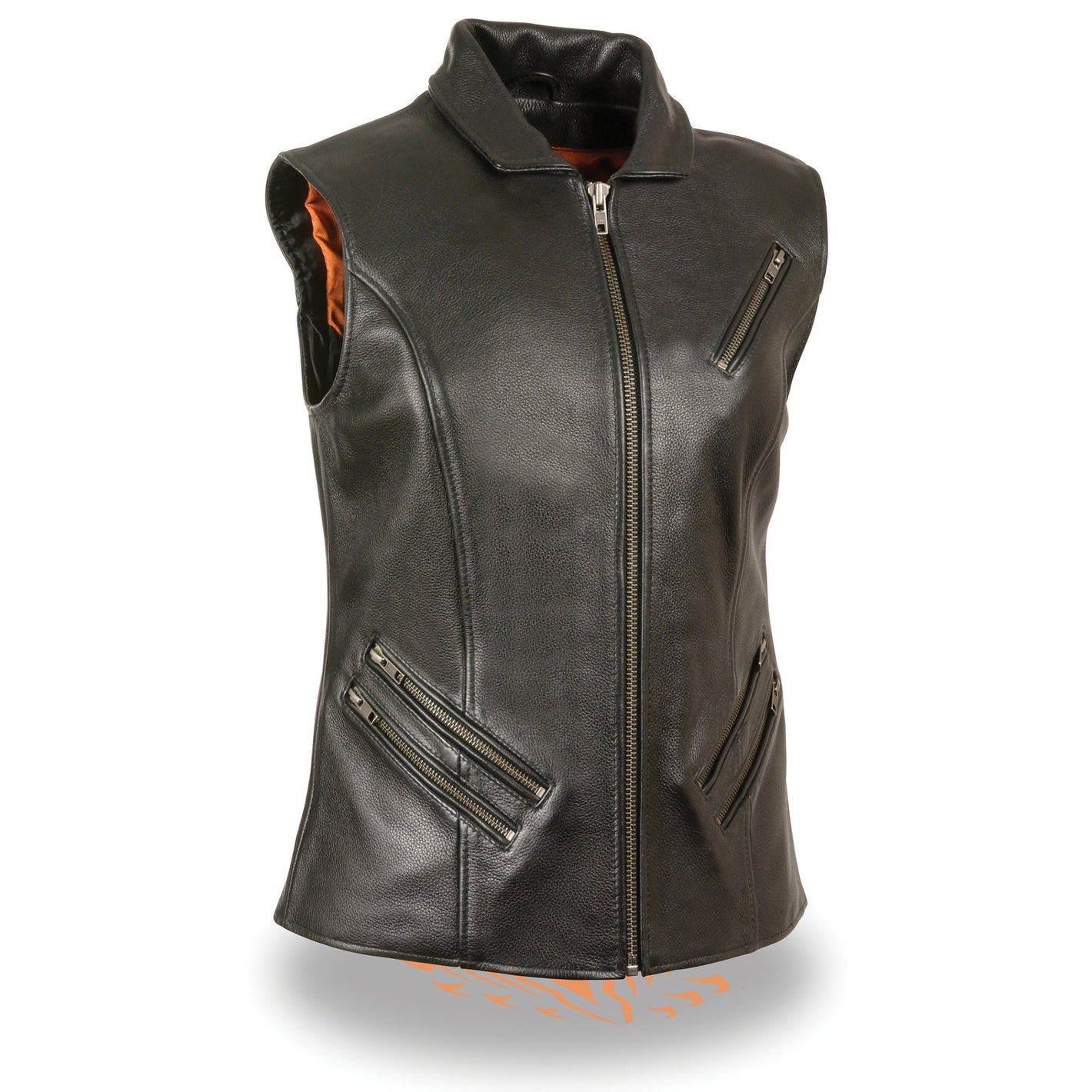 Ladies Extra Long Zipper Front Vest w/ Collar