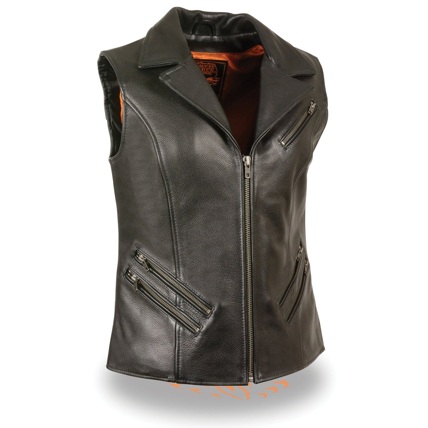 Ladies Long Zipper Front Vest w/ M/C Lapel Collar