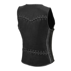 Women Distressed Black Leather Vest